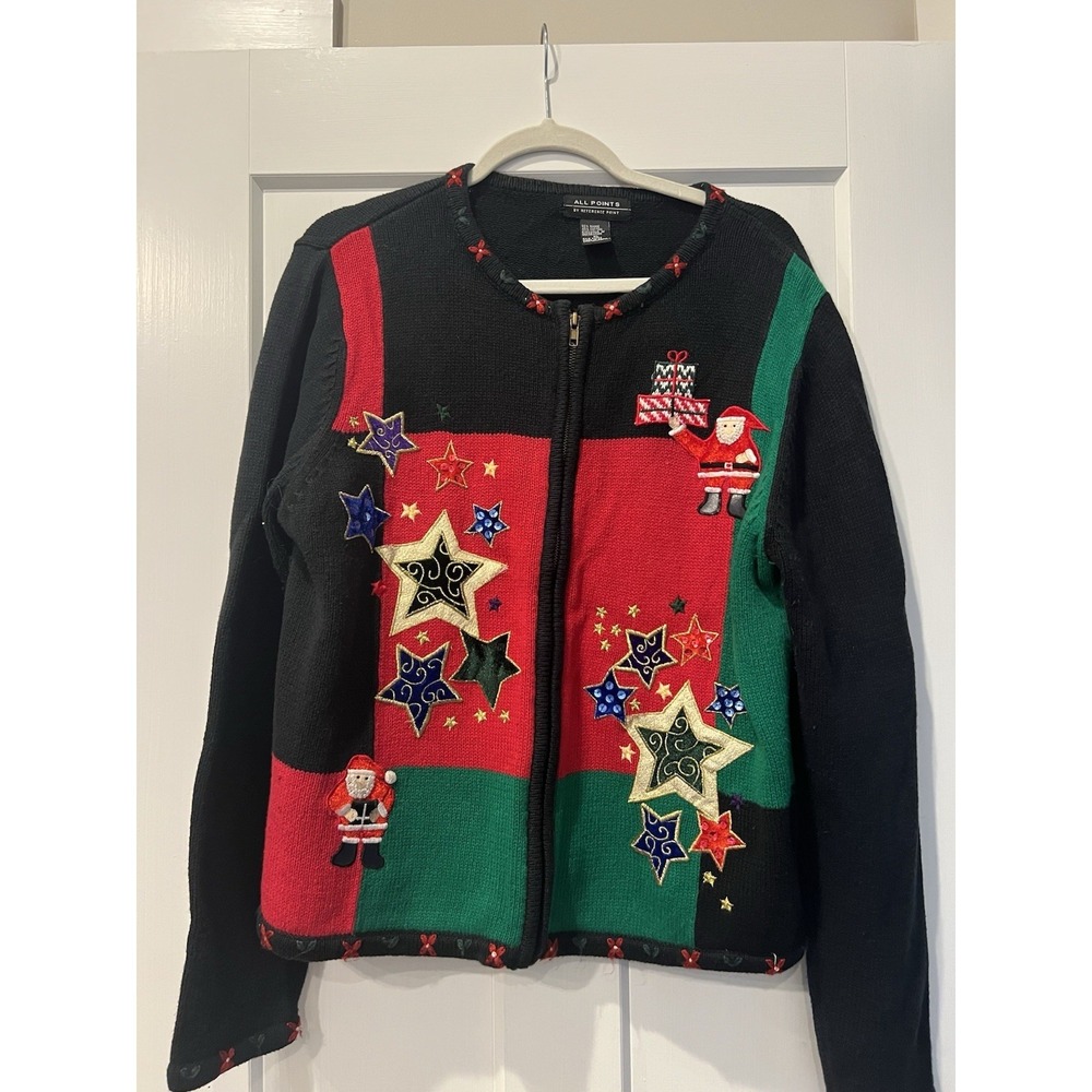 Vintage All Points by Reference Point Christmas Cardigan sweater size XLarge
